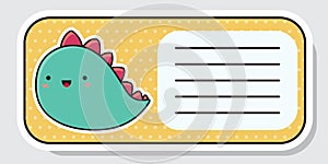 Notebook label. Cute dinosaur. Baby stickers. Vector illustration