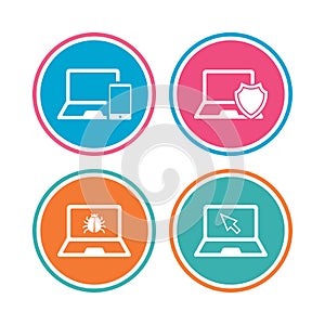 Notebook laptop pc icons. Virus or software bug.