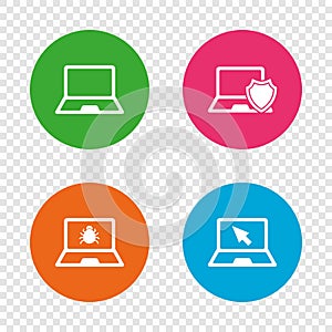 Notebook laptop pc icons. Virus or software bug.