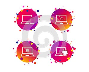 Notebook laptop pc icons. Virus or software bug. Vector