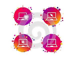Notebook laptop pc icons. Virus or software bug. Vector