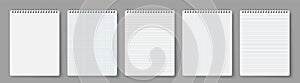 Notebook line squared dot. Diary template. Notepad empty page set. Vector blank white list mock up