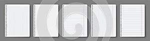 Notebook line squared dot. Diary template. Notepad empty page set. Vector blank white list mock up
