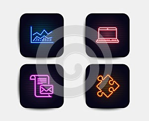 Notebook, Mail letter and Trade infochart icons. Strategy sign. Vector