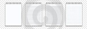 Notebook memo notepad templates. Vector note pad or diary line and square paper page binder