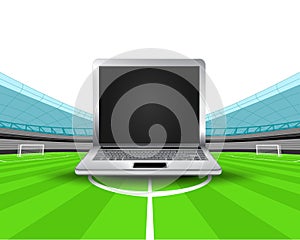 Notebook in the midfield of football stadium vector