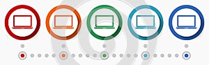 Notebook, mobile computer concept vector icon set, infographic template, flat design colorful web buttons in 5 color options