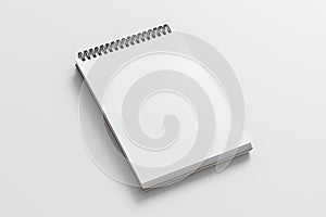 Notebook mockup. Blank workplace notebook. Spiral notepad on white background