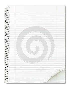 Notebook with nice page curl isolated on white