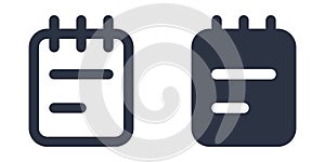 Notebook or notepad simple icons set designed in filled and stroke style