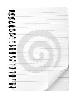 Notebook office blank paper with curl