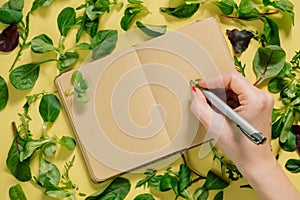 Notebook pages for the recipe near greenery leaves