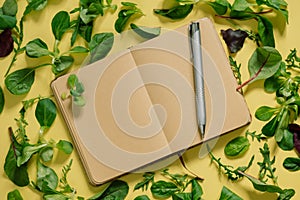 Notebook pages for the recipe near greenery leaves