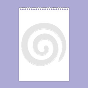 Notebook pages with wire binding, realistic paper sheets. Empty school notepad page, memo note sheet with spiral binders