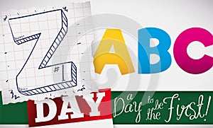 Notebook Paper Promoting Z Day Topping ABC Alphabet, Vector Illustration