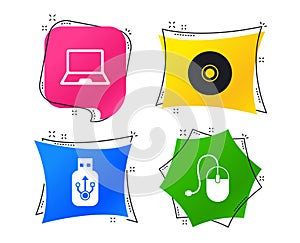 Notebook pc and Usb flash drive stick icons. Vector