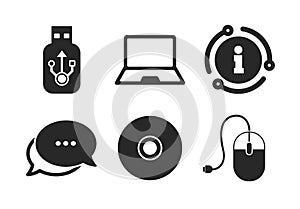 Notebook pc and Usb flash drive stick icons. Vector