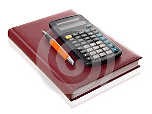 Notebook, pen and calculator