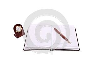 Notebook pen and clock