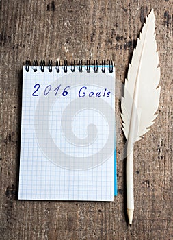 Notebook with pen and goals of year 2016