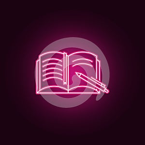 notebook and pen icon. Elements of Books and magazines in neon style icons. Simple icon for websites, web design, mobile app, info