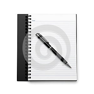 Notebook and pen isolated on white background