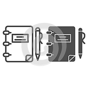 Notebook and pen line and solid icon, education concept, notebook and pen sign on white background, notebook and pen