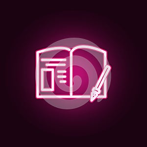 Notebook and pen vector neon icon. Elements of education set. Simple icon for websites, web design, mobile app, info graphics