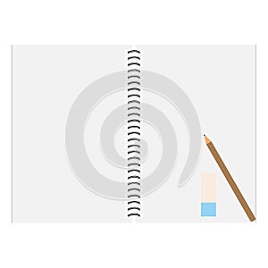Notebook and pencil with copy space isolated on background.