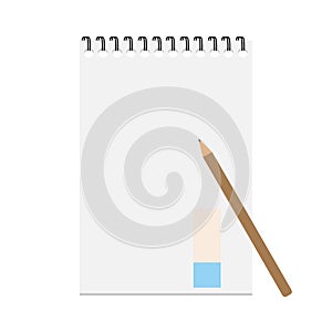 Notebook and pencil with copy space isolated on background.
