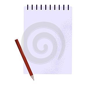 Notebook pencil white background. Blank notepad red pencil, office stationery. Planning writing