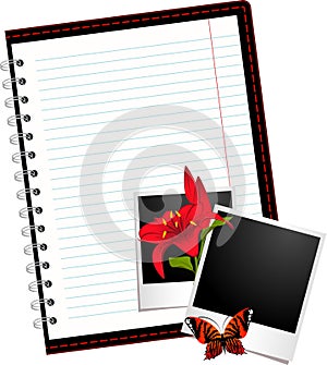 Notebook with photo frames with flowers