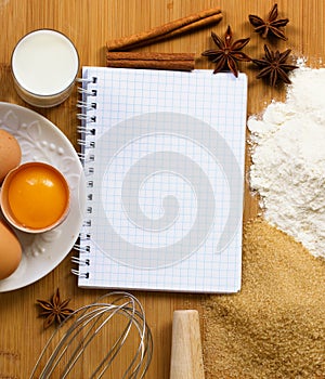 Notebook for recipes with baking ingredients