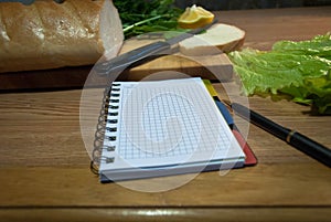 Notebook with recipes the recipe-book an empty leaf