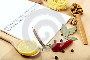 Notebook for recipes, vegetables and spices.