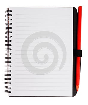 Notebook with red pencil