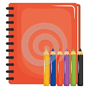 Notebook school supply with colors pencils