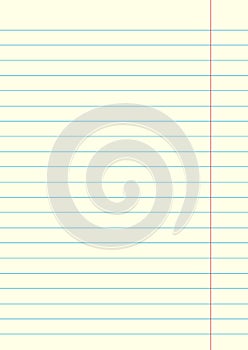 Notebook sheet in a line with red margins. Paper background Stock - Vector illustration.