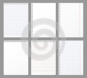 Notebook sheet. Sheets torn from notebook, paper note lined page and copybook notepad padded paper vector illustration