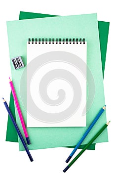 Notebook on sheets of colored textured paper imitating a frame