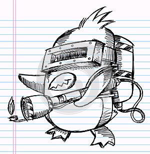 Notebook Sketch Doodle Penguin Commando