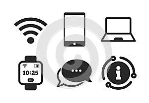 Notebook and smartphone icon. Smart watch symbol. Vector