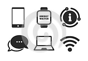 Notebook and smartphone icon. Smart watch symbol. Vector