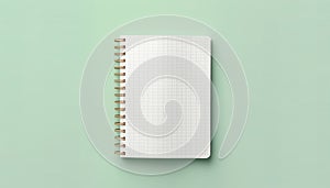 Notebook spiral-bound mock-up isolated on mint background. Flat-lay open notepad closeup. Journal diary. Blank template paper