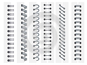 Notebook spirals. Rings binding notebooks pages, spiral fastening sheets and sketchbook bindings ring 3d vector