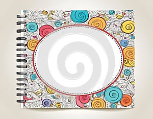 Notebook-style decorative school frame with spiral binding and doodle border. for educational designs