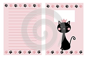 Notebook template set, with hand drawn cat.