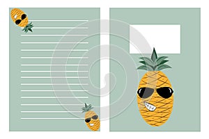 Notebook template set, with hand drawn pineapple.
