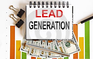 Notebook with Tools and Notes about LEAD GENERATION ,business concept