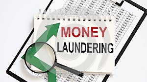 Notebook with Tools and Notes about MONEY LAUNDERING with chart